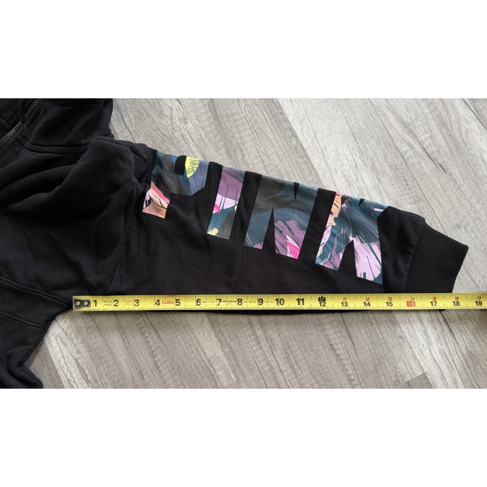 Pink Victoria Secret Sweatshirt Oversized Black 1/4 Zip Tropical Logo Medium - Picture 16 of 16